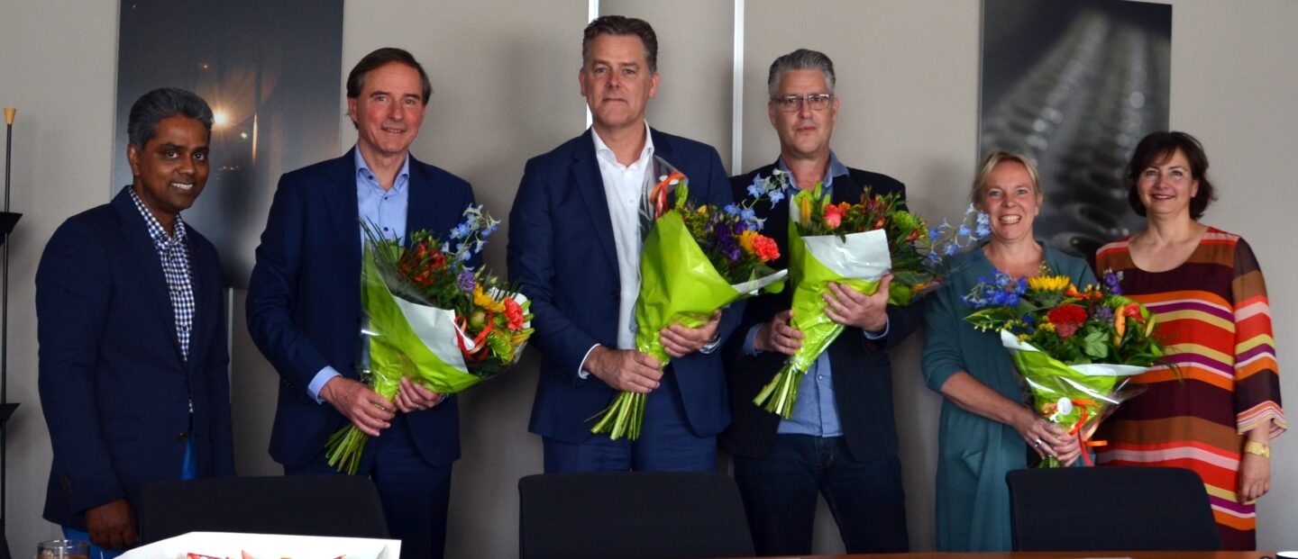 v.l.n.r.: Asief Habiboellah, Sven Asijee, Wim Bisschop, René Gieben, Liesbeth van der Moolen, Saskia Görtz